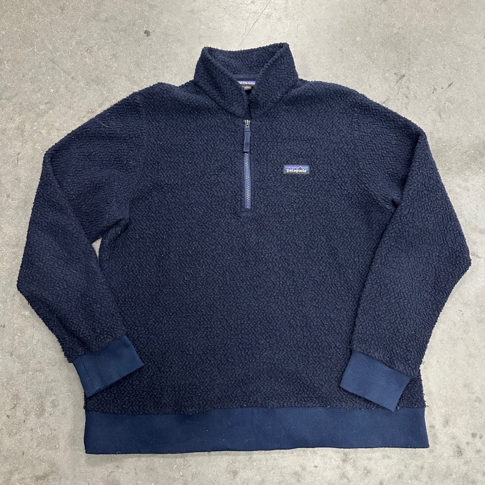 Patagonia Mens XL Worn Wear Recycled Wool Fleece Quarter Zip Pullover Navy Blue